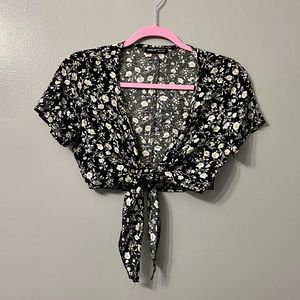 Floral Front-Tie Crop Blouse